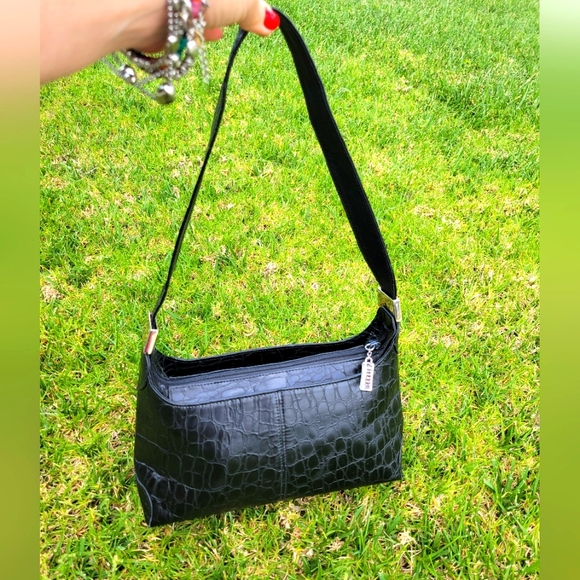 Y2K Stuart‎ Weitzman Black Vegan Snakeskin Embossed Shoulder Bag/Purse